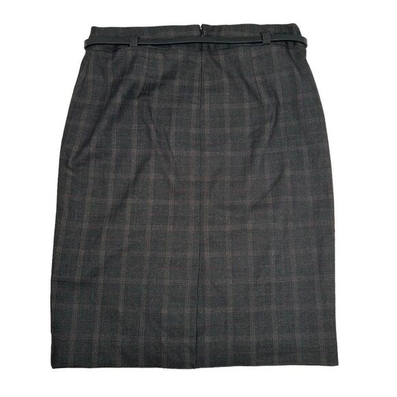 Van Heusen Studio Stretch Extensible Dark Gray Plaid Belted Pencil Skirt Mini - Picture 2 of 6